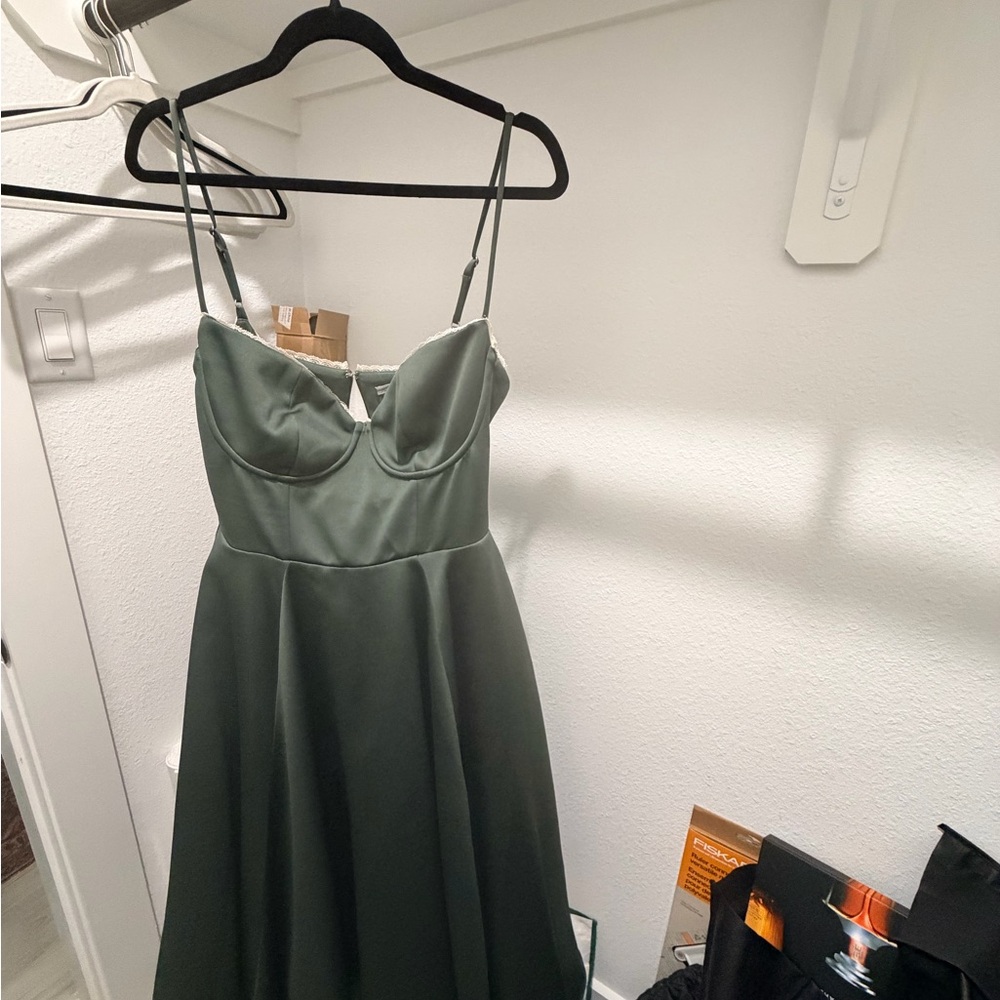 House of CB Emerald Green Mademoiselle Dress with lace Trim - Picture 2 of 3